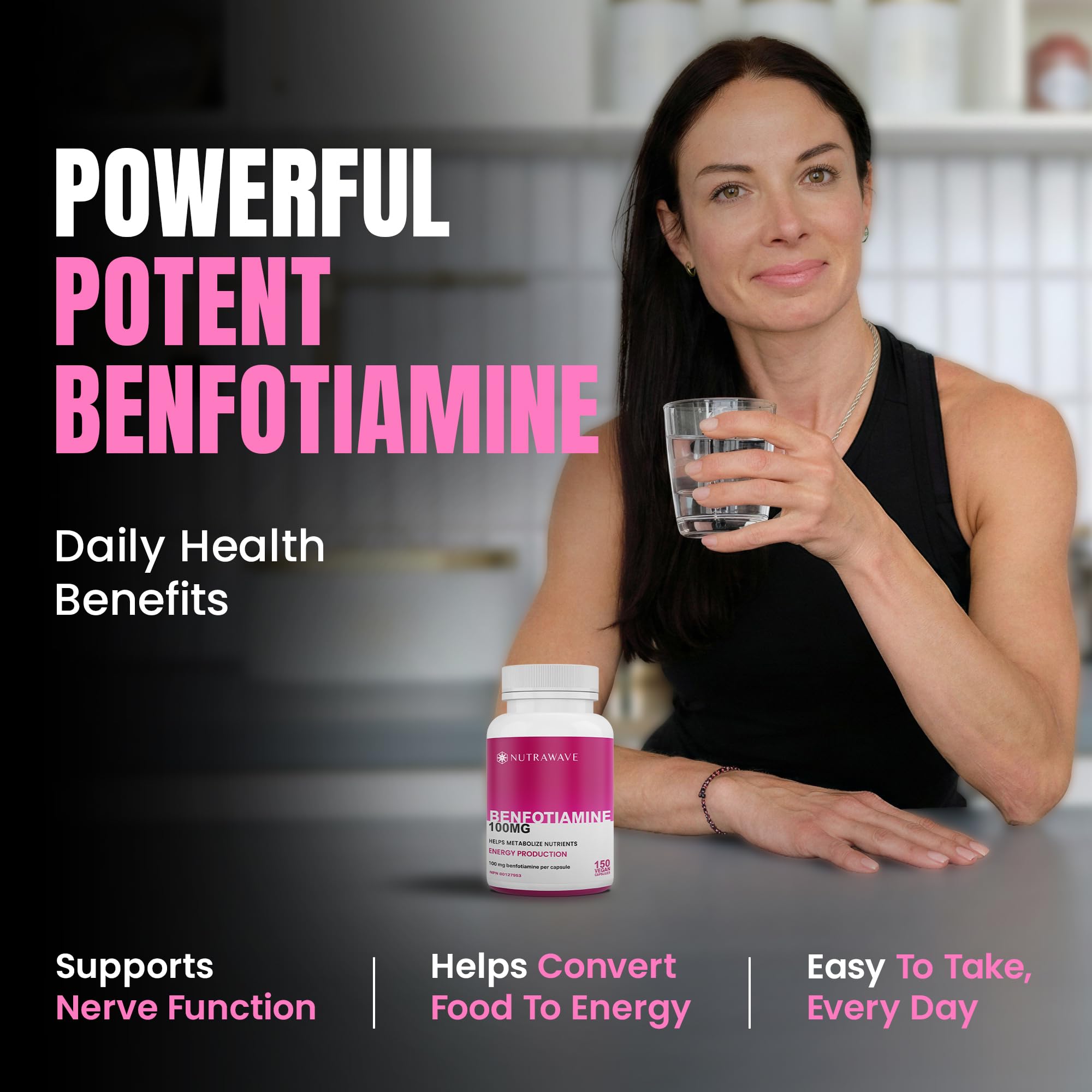 Nutrawave PURE *BONUS SIZE* 150 capsules HIGHEST POTENCY Benfotiamine Complex – 100mg, Thiamine B1 Supplement, Increased Energy, Nerve Support, All-Natural, Vegan, Gluten Free. 5-month supply 🍁 All In One Marketplace Canada