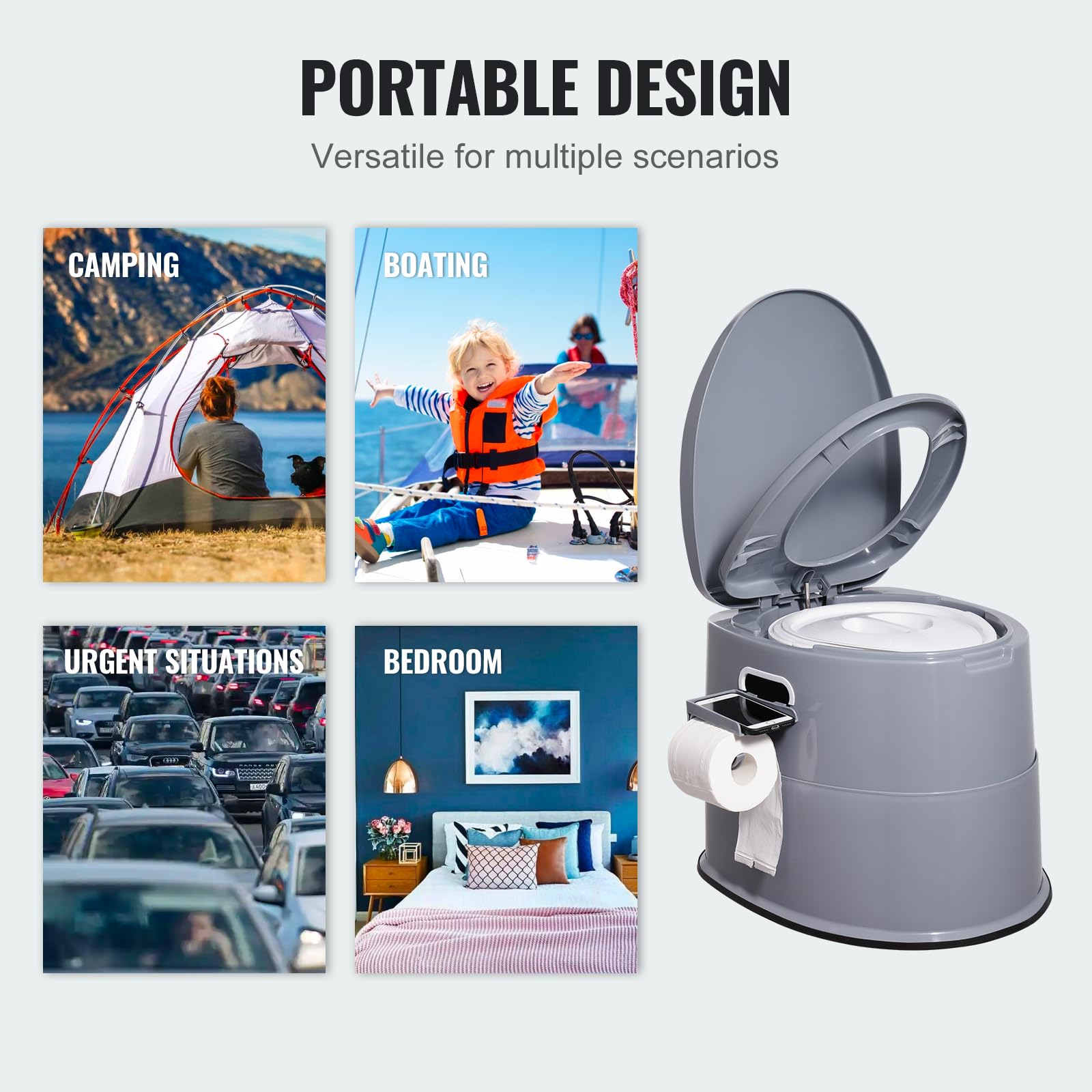 VEVOR Portable Toilet for Camping, Porta Potty with 1.3 Gal Detachable Inner Bucket & Removable Paper Holder, Commode with Dual Lids, Travel Toilet for Adults Kids Outdoor Camping Car Long Road Trips 🍁 All In One Marketplace Canada