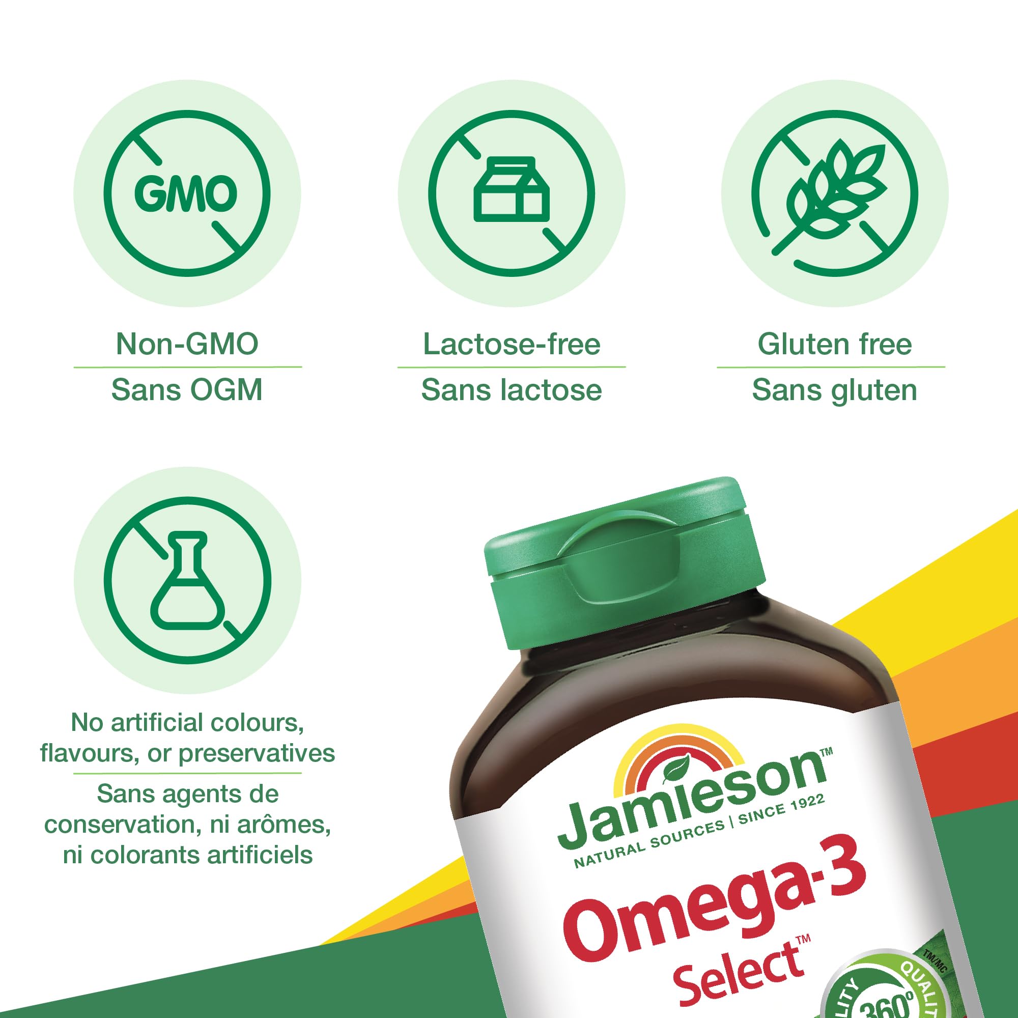 Jamieson Omega-3 Select 1,000 mg, Improves Heart Health, Supports Brain Health, and Reduces Inflammation. With 300 mg EPA and 200 mg DHA, Non-GMO, Gluten-Free, 200 Softgels 🍁 All In One Marketplace Canada
