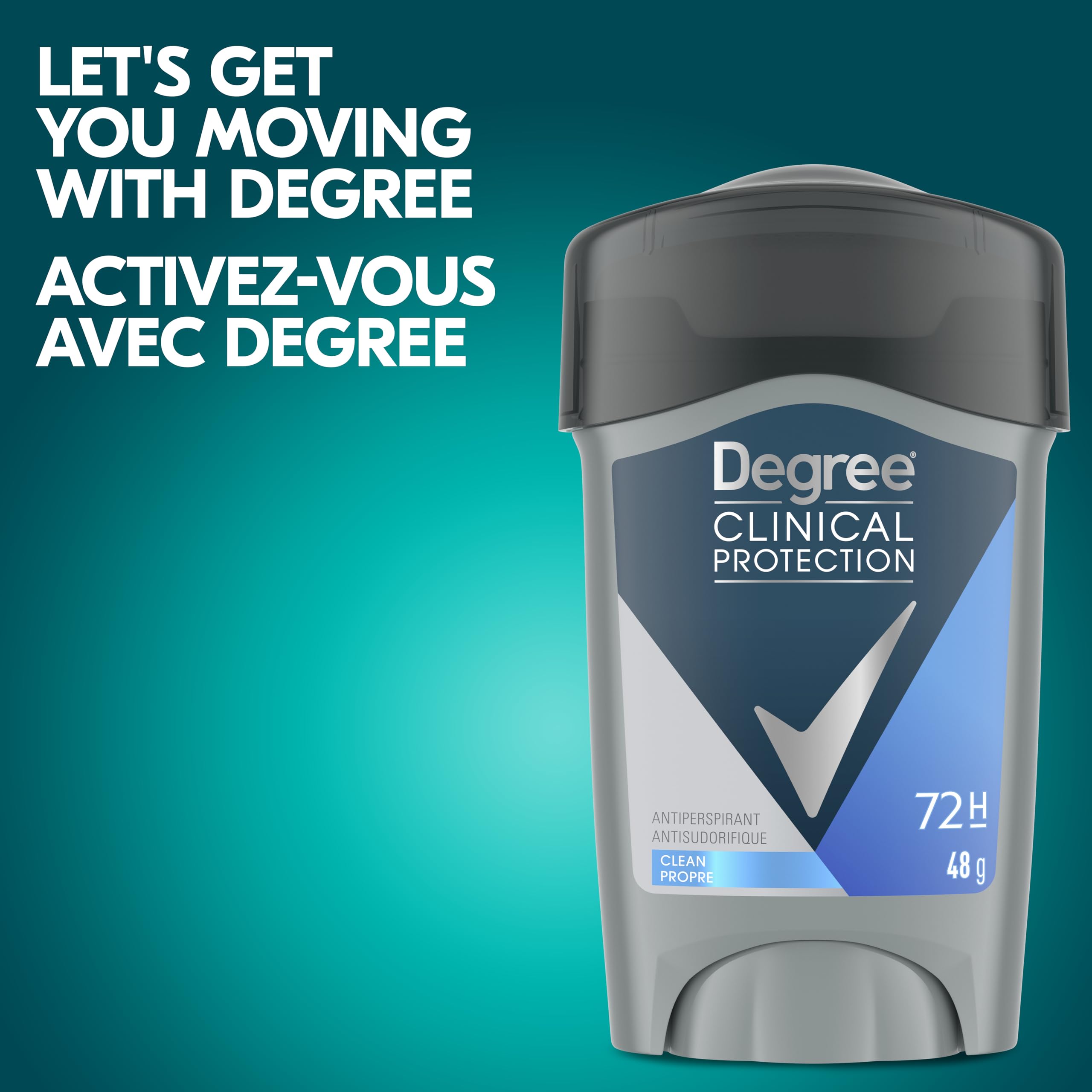 Degree Men Clinical Protection Antiperspirant Deodorant, Clean, for 72-hour Sweat & Odour Protection, 48g (Pack of 4) 🍁 All In One Marketplace Canada