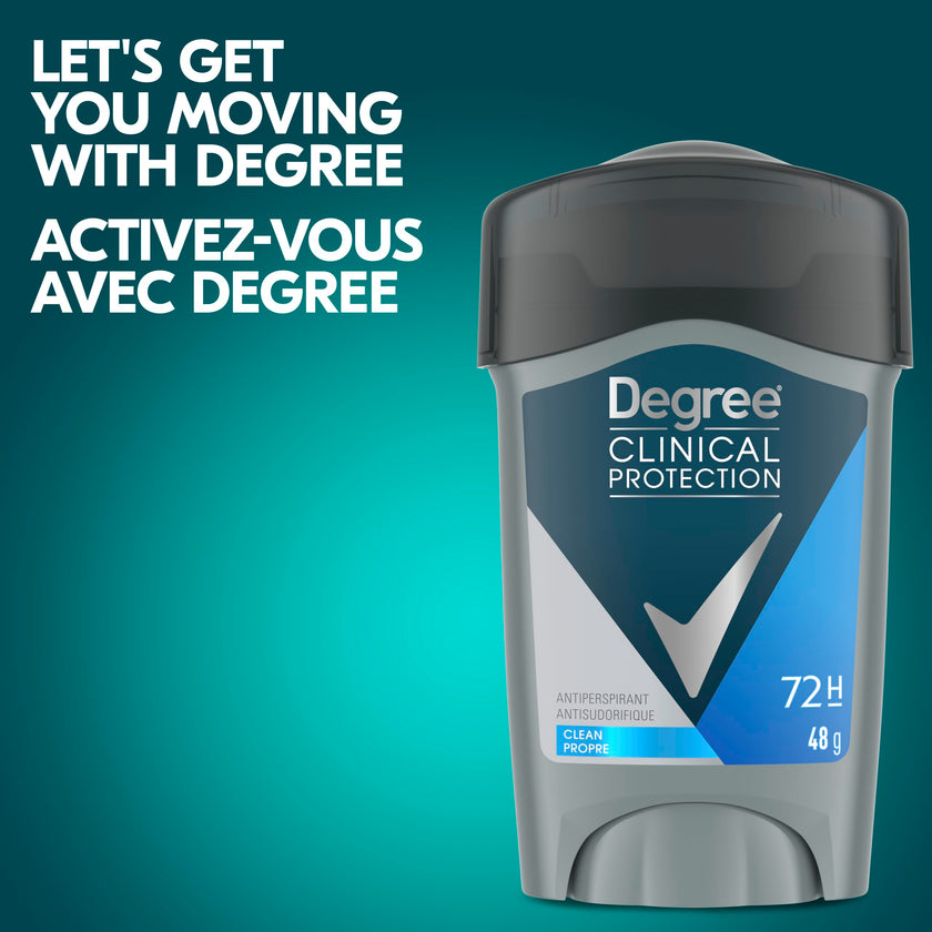 Degree Men Clinical Protection Antiperspirant Deodorant, Clean, for 72-hour Sweat & Odour Protection, 48g (Pack of 4) 🍁 All In One Marketplace Canada