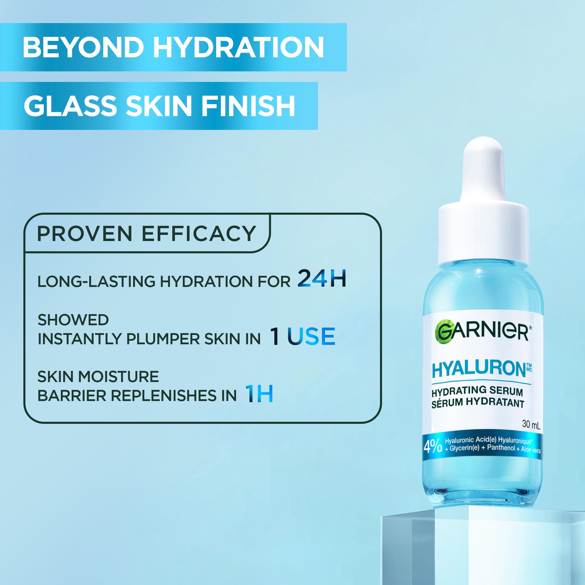 Garnier Hyaluronic Acid Face Serum, With Aloe Vera, Pro-Ceramides, Glycerin, Panthenol, Glass Skin, Reinforce Skin's Moisture Barrier, Hydrating, Replumpling, Normal To Combination, Vegan, 30ml 🍁 All In One Marketplace Canada