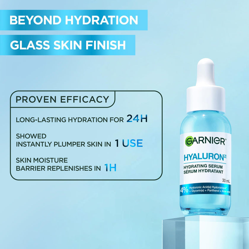 Garnier Hyaluronic Acid Face Serum, With Aloe Vera, Pro-Ceramides, Glycerin, Panthenol, Glass Skin, Reinforce Skin's Moisture Barrier, Hydrating, Replumpling, Normal To Combination, Vegan, 30ml 🍁 All In One Marketplace Canada