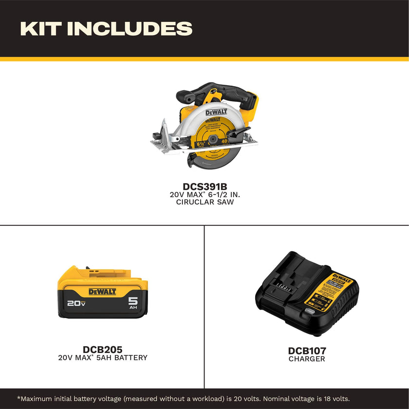 DEWALT 20V MAX* 6-1/2-Inch Circular Saw Kit, 5.0-Ah (DCS391P1) 🍁 All In One Marketplace Canada