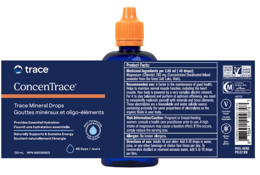 Trace Minerals ConcenTrace Drops | Ionic Liquid Magnesium, Chloride, Potassium | Full Spectrum Minerals | Low Sodium | Energy, Electrolytes, Hydration | 120 ML, 48 Day Supply 🍁 All In One Marketplace Canada