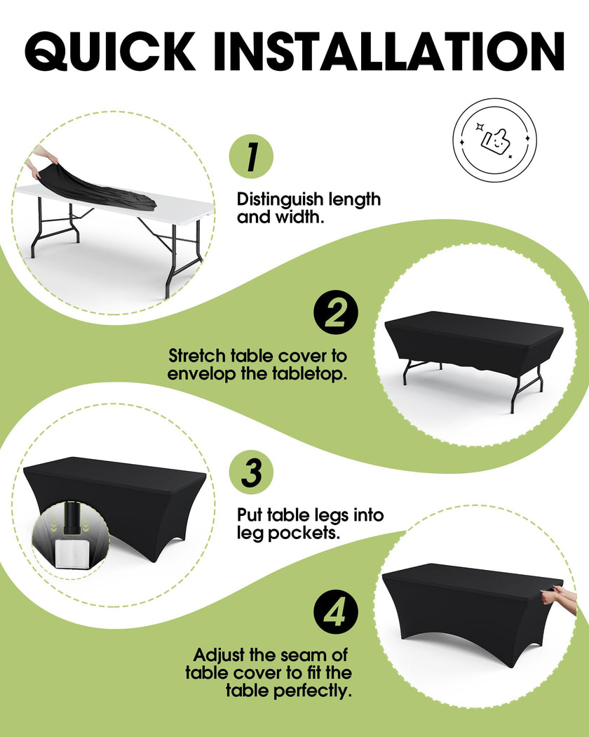 Pureegg Spandex Tablecloth 6ft - 2 Pack, Fitted and Tight Table Cloth for Rectangular Table, Wrinkle-Free and Stretch Table Cover for Party, Wedding, and Banquet, Black, 72