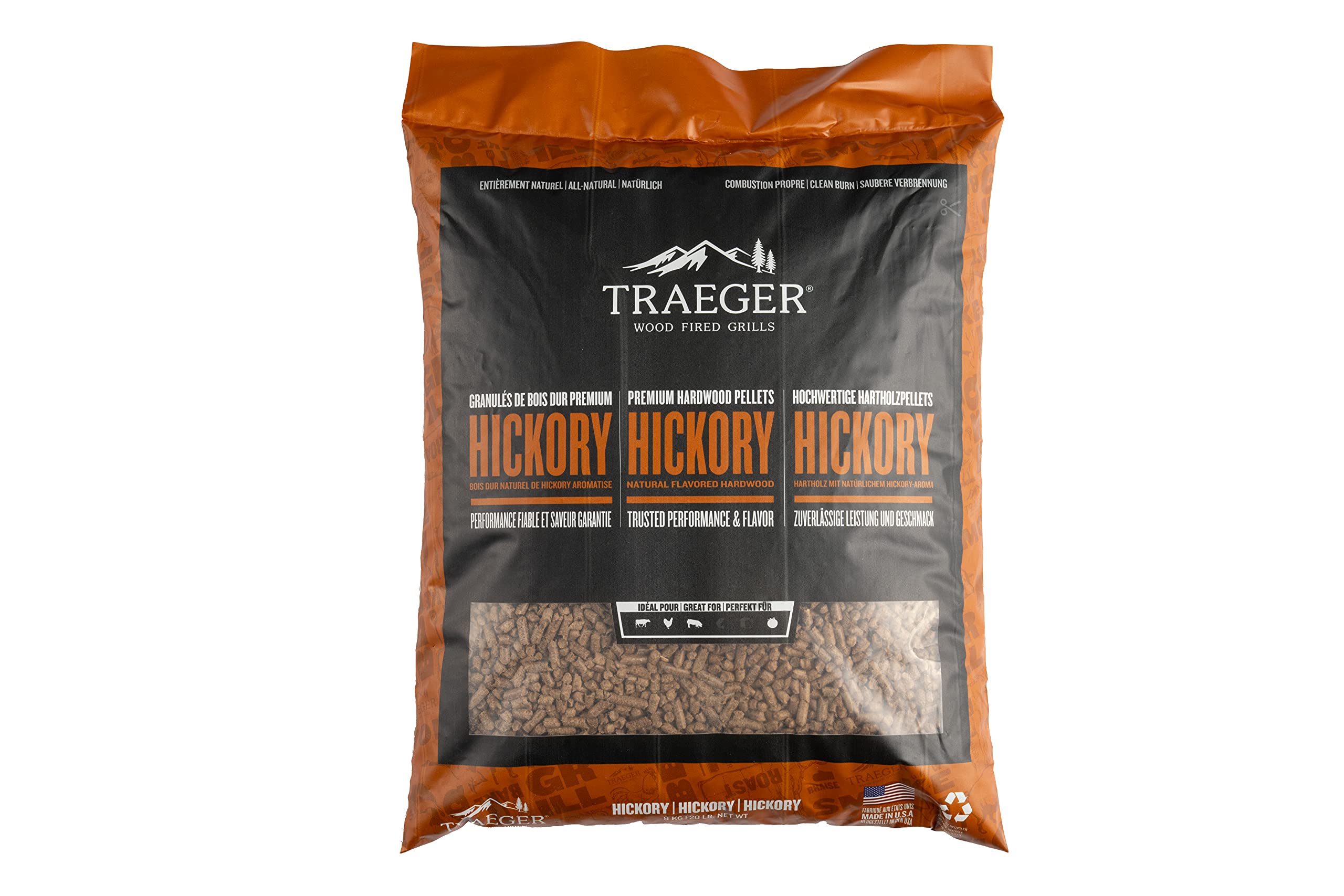 Traeger Grills Hickory 100% All-Natural Wood Pellets for Smokers and Pellet Grills. BBQ, Bake, Roast, and Grill, 20 lb. Bag 🍁 All In One Marketplace Canada