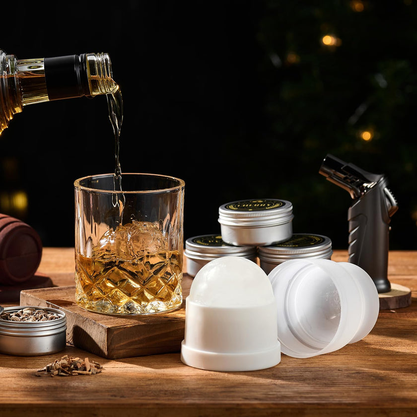 Whiskey Smoker Kit with Torch - 6 Flavors Wood Chips, 2 Glasses, 2 Ice Ball Molds - Cocktail Smoker Infuser Kit, Old Fashioned Drink Smoker Kit, Birthday Bourbon Whiskey Gifts for Men,Dad(NO Butane) 🍁 All In One Marketplace Canada