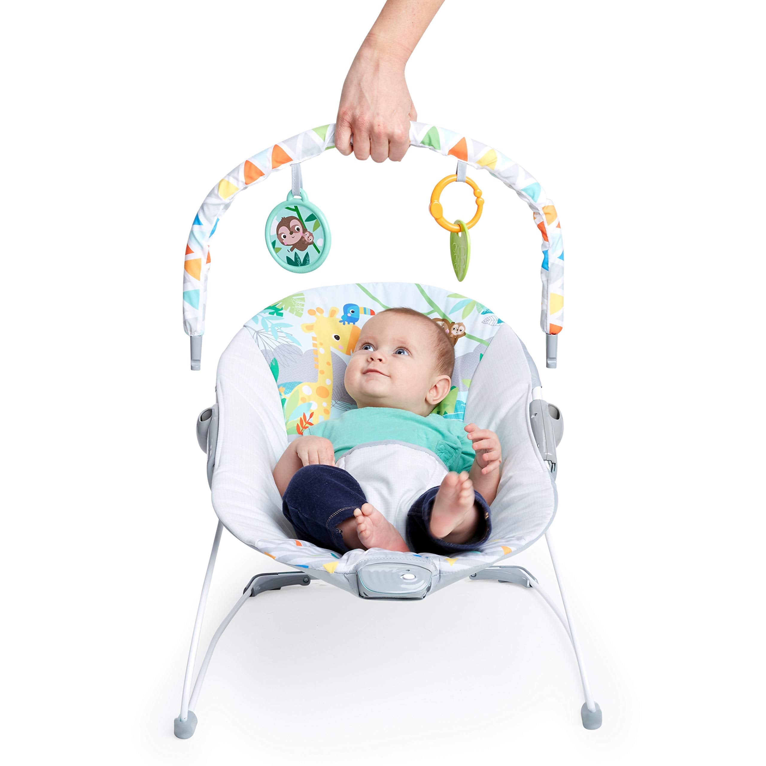 Bright Starts Baby Bouncer Soothing Vibrations Infant Seat - Removable Toy Bar, Nonslip Feet, 0-6 Months Up to 20 lbs (Safari Fun) 🍁 All In One Marketplace Canada