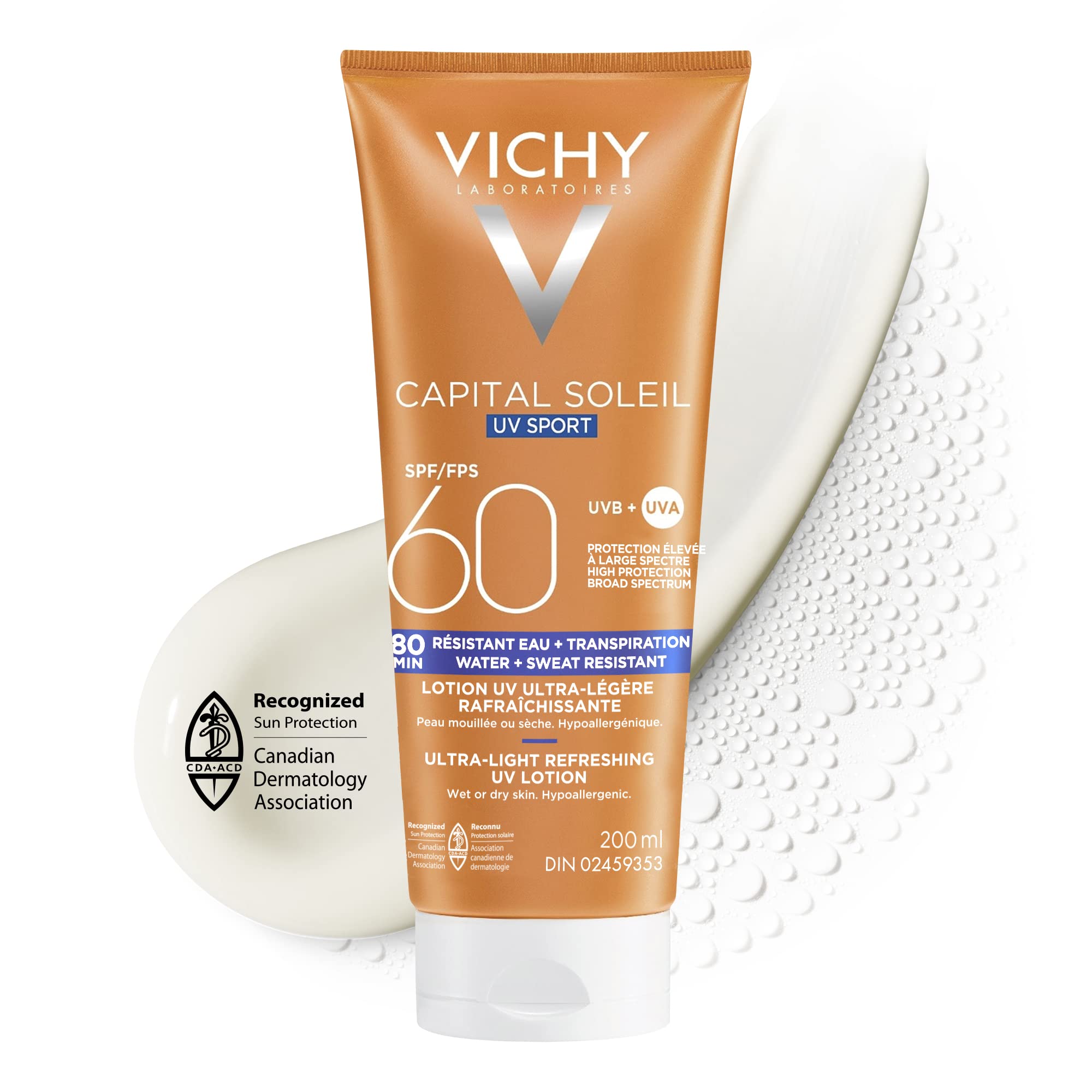 Vichy Water Resistant Sport Sunscreen, Ideal Soleil Sport SPF 60 Ultra Light Sunscreen Lotion for Face and Body, with Broad Spectrum SPF 60 and Mexoryl, 200mL 🍁 All In One Marketplace Canada