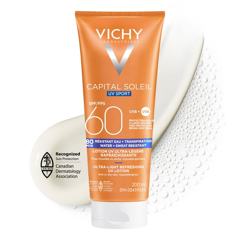 Vichy Water Resistant Sport Sunscreen, Ideal Soleil Sport SPF 60 Ultra Light Sunscreen Lotion for Face and Body, with Broad Spectrum SPF 60 and Mexoryl, 200mL 🍁 All In One Marketplace Canada
