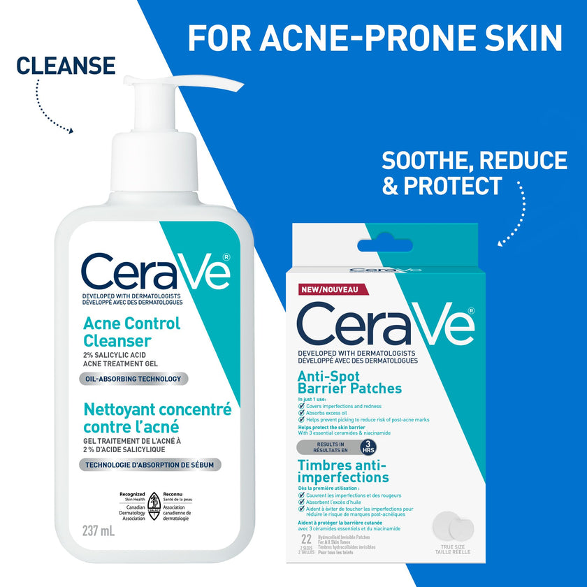 CeraVe Spot Barrier Patches, Hydrocolloid Acne Spot Patch with Niacinamide & 3 Essential Ceramides, Invisible on All Skin Tones, for Acne-Prone & Sensitive Skin, 22 count 🍁 All In One Marketplace Canada