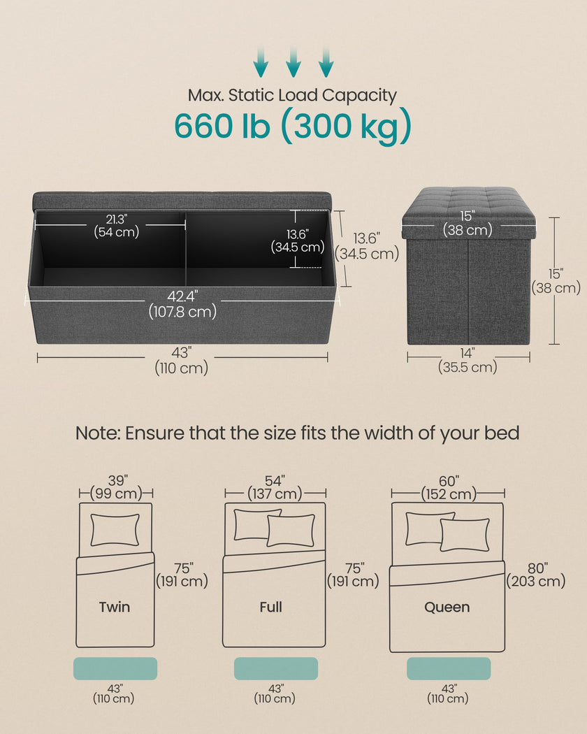 SONGMICS 110 cm Folding Storage Ottoman Bench, Padded Seat 🍁 All In One Marketplace Canada