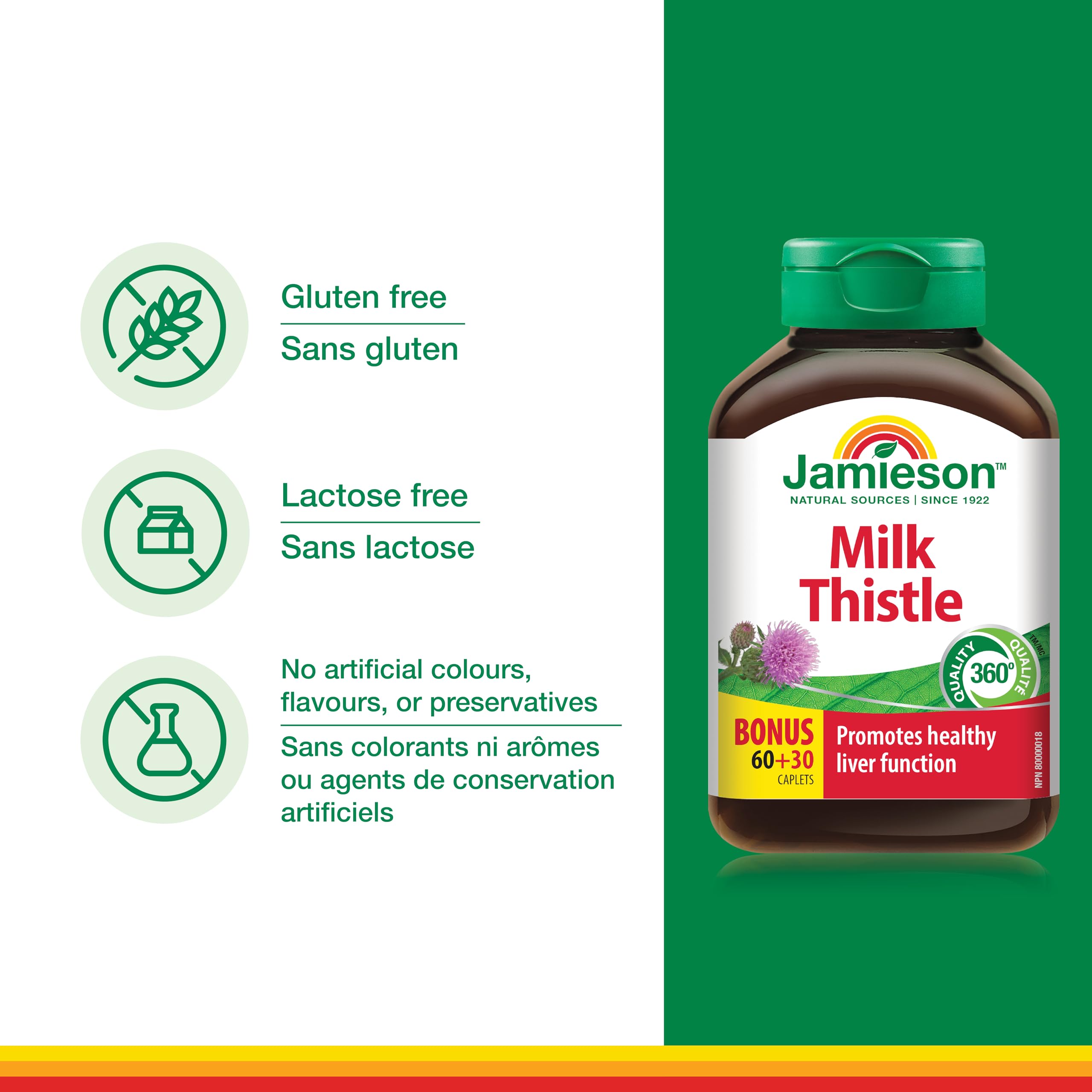Jamieson Milk Thistle 150 mg, Supports Liver Function, Helps Relieve Digestive Disturbances. Non-GMO, Gluten-Free, 90 Vegetarian Caplets, Proudly Canadian 🍁 All In One Marketplace Canada