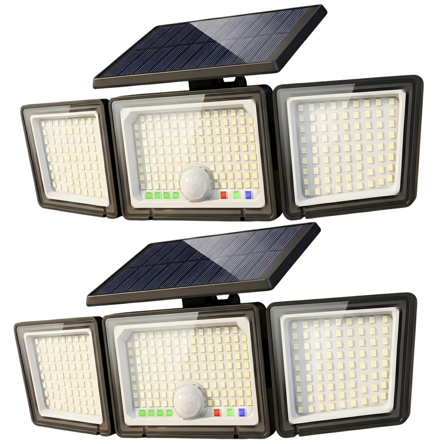 Solar Motion Sensor Light Outdoor, 2500LM 286 LED Solar Outdoor Lights with Power Display & Mode Indicators - 6500K Adjustable 3-Head Flood Light, IP65 Waterproof for Garden, Garage, Yard - 2 Pack 🍁 All In One Marketplace Canada