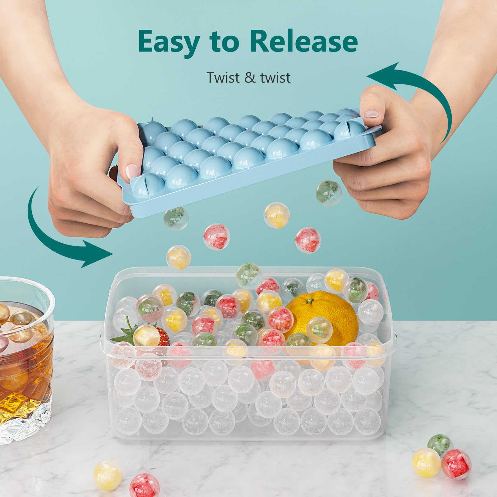 Optish 3 Pack Ice Trays for Freezer, 99 PCS Ice Cube Tray with Lid and Bin, Round Ice Cube Trays for Freezer, Circle Ice Cube Tray for Chilling Drinks 🍁 All In One Marketplace Canada