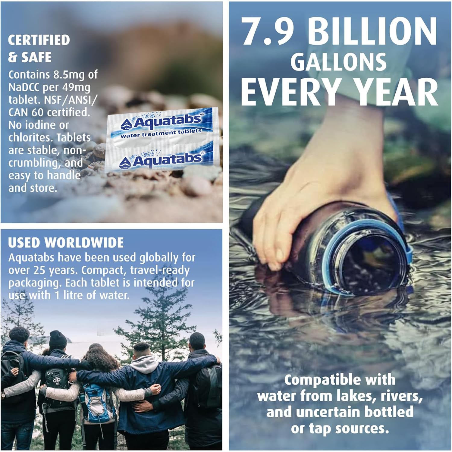 Aquatabs 49mg Water Treatment Tablets for 1L, 100-Tabs Value Pack (Plain Label) - Emergency Preparedness & Survival - Iodine & Chlorite-Free, NSF/ANSI/CAN 60 🍁 All In One Marketplace Canada