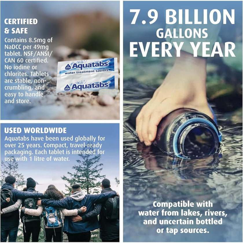 Aquatabs 49mg Water Treatment Tablets for 1L, 100-Tabs Value Pack (Plain Label) - Emergency Preparedness & Survival - Iodine & Chlorite-Free, NSF/ANSI/CAN 60 🍁 All In One Marketplace Canada