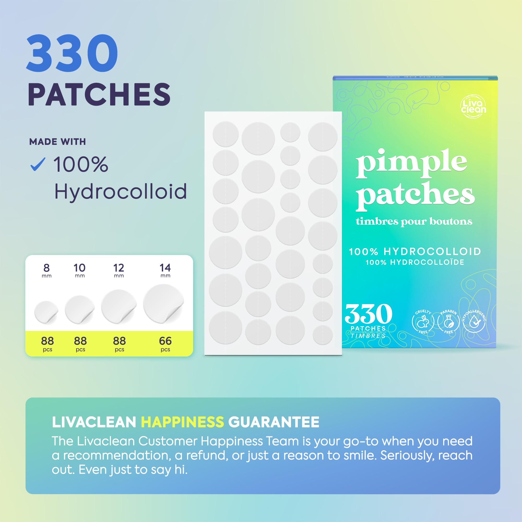 LivaClean 330 CT Pimple Patches for Face w/Hydrocolloid Only | Ideal for Sensitive Skin - Four Sizes - Pimple Patch, Hydrocolloid Patch, Acne Patches for Face 🍁 All In One Marketplace Canada