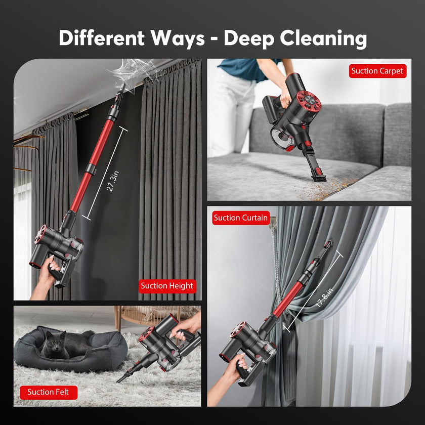 Cordless Vacuum Cleaner, 80,000PRM Stick Vacuum with 2 Powerful Suction Modes, Max 40 Mins Runtime, Protable 2600mAh Rechargeable Battery Vacuum Cleaner for Home (Pale Red) 🍁 All In One Marketplace Canada