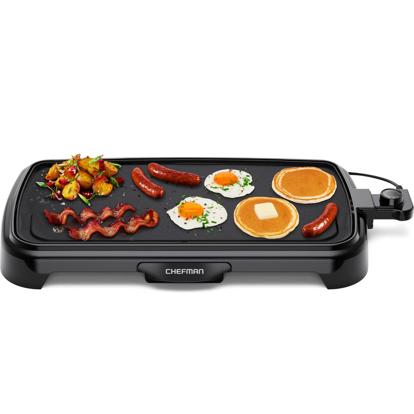 Chefman XL Electric Griddle with Removable Temperature Control, Immersible Flat Top Grill, Burger, Eggs, Pancake Griddle, Nonstick Extra Large Cooking Surface, Slide Out Drip Tray, 25 x 51 CM 🍁 All In One Marketplace Canada