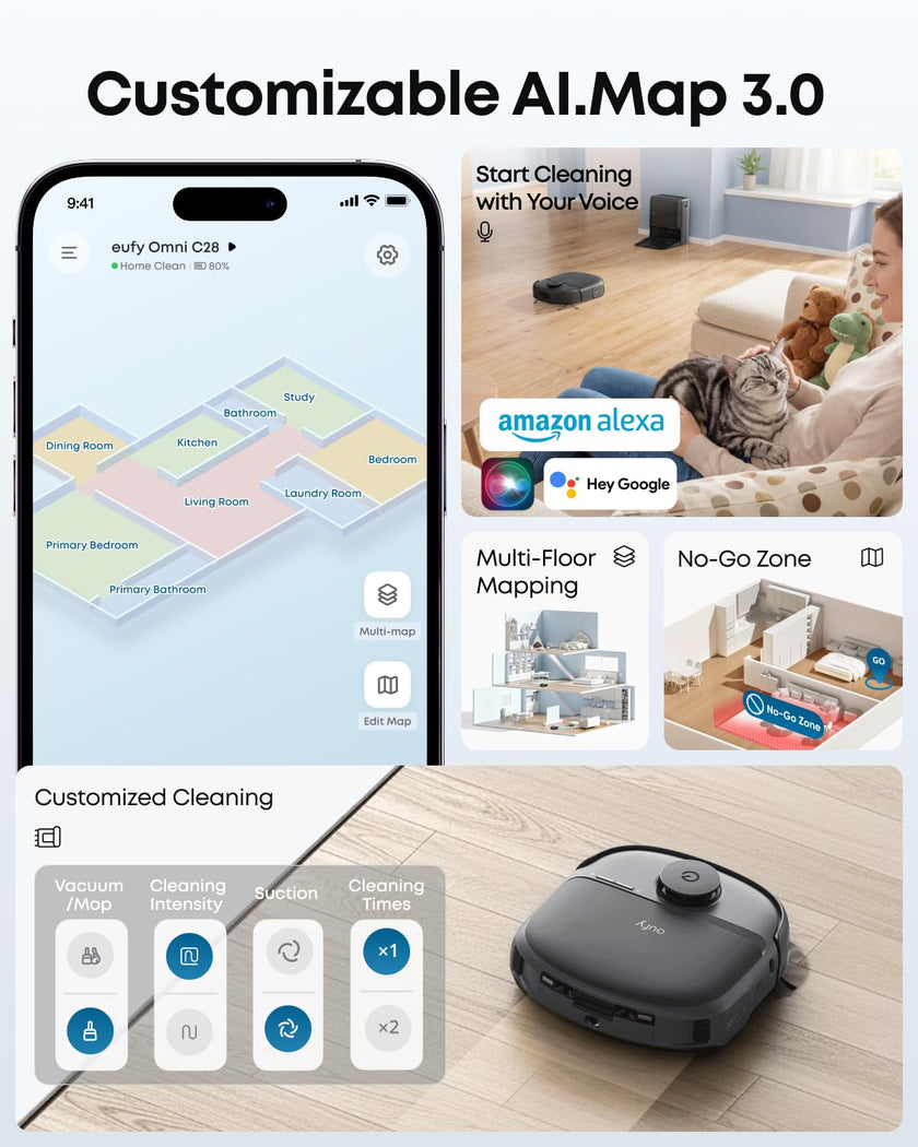 eufy New 2026 Robot Vacuum, C28 Omni, Upgraded from eufy X10 pro Omni, HydroJet Self-Cleaning Roller Mop, 15,000Pa Suction, All-in-1 Station,Tangle-Free,Auto Mop Washing&Drying, AI Obstacle Avoidance 🍁 All In One Marketplace Canada