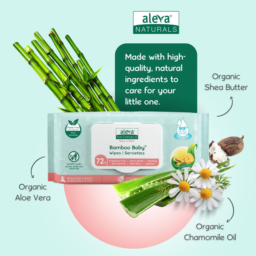 Aleva Naturals Hypoallergenic Bamboo Baby Wipes for babies with Sensitive Skin, Super Soft, Biodegradable, Extra Strong, Natural and Organic Formula, Vegan - New Eco-Friendly, Sustainable Packaging- Mega Pack- 72 Count X 12 = 864 Wipes Total