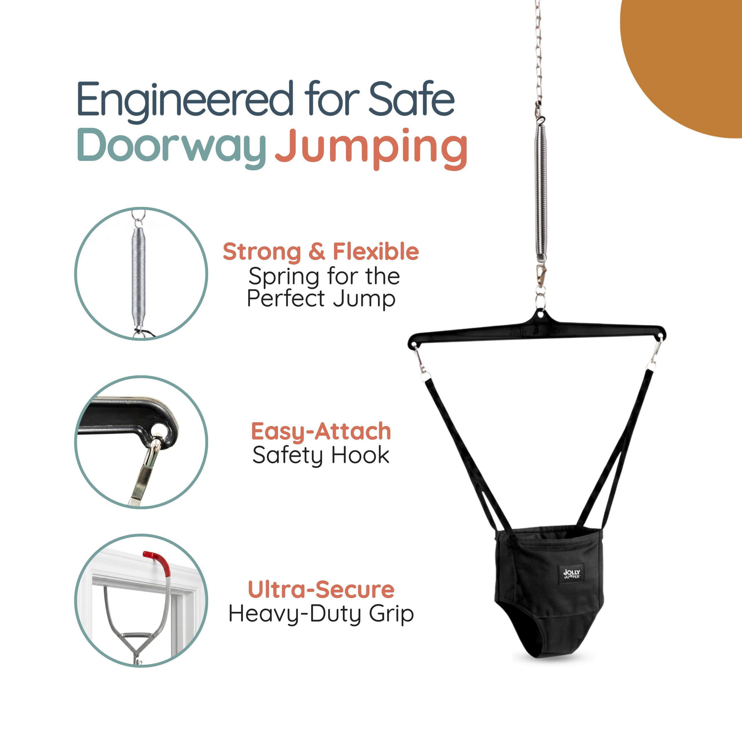 Jolly Jumper ICONIC Doorway Baby Jumper (Grey), Indoor Exercise Saddle Seat, Adjustable Height, for Infants up to 28lbs, No Stand Required 🍁 All In One Marketplace Canada