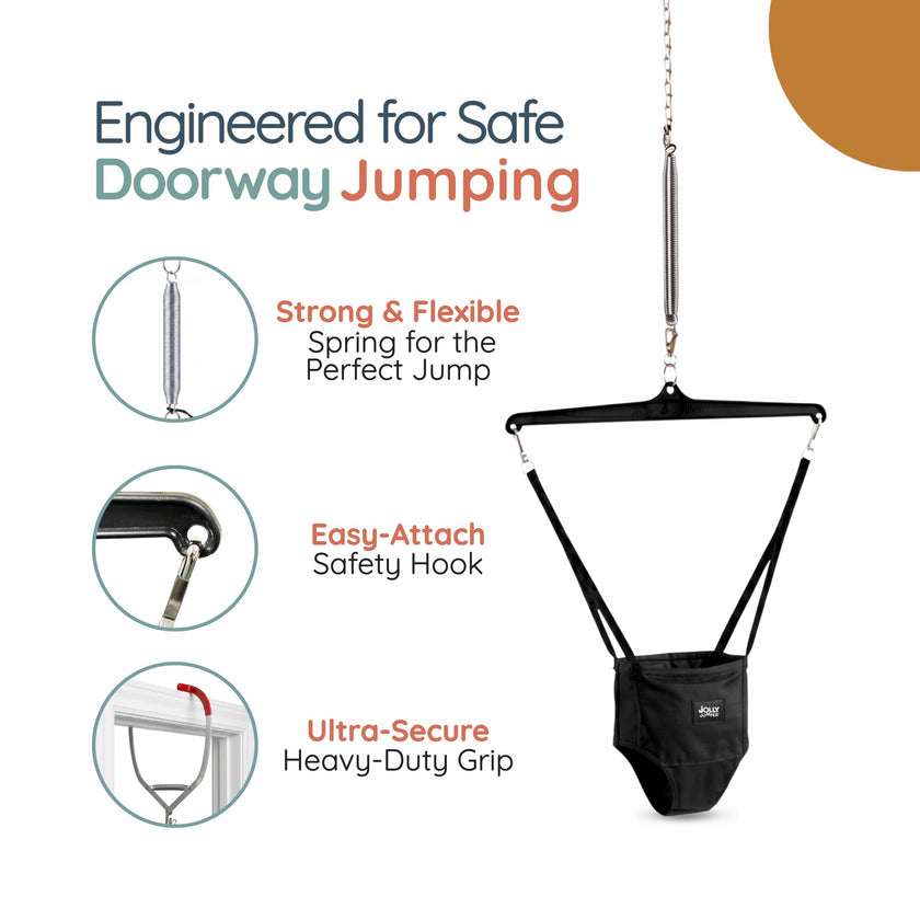 Jolly Jumper ICONIC Doorway Baby Jumper (Grey), Indoor Exercise Saddle Seat, Adjustable Height, for Infants up to 28lbs, No Stand Required 🍁 All In One Marketplace Canada