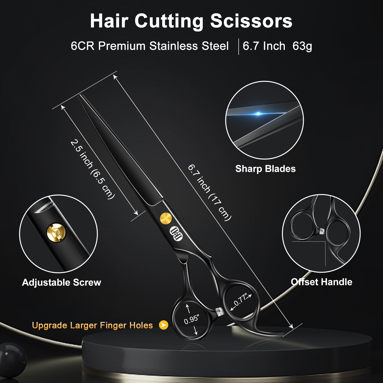 CIICII Hair Cutting Scissors Shears Kit, Professional Barber Haircut Scissors Set (6.7 Inch Hair Beard Hairdressing Trimming Haircutting Thinning Shears) for Men Women Hairdresser Home Salon (Black) 🍁 All In One Marketplace Canada