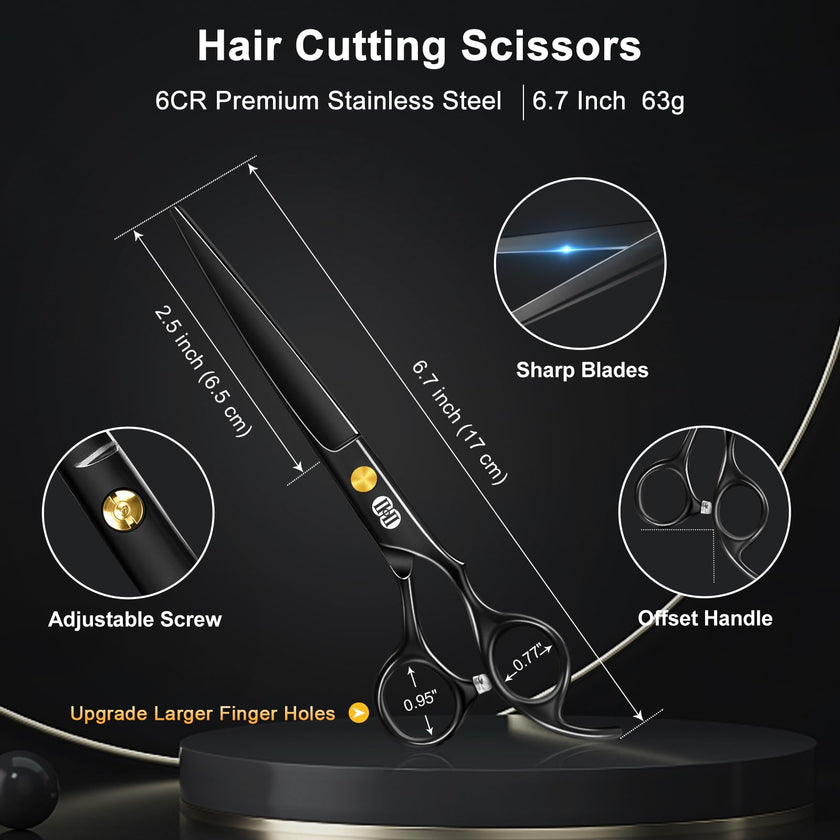 CIICII Hair Cutting Scissors Shears Kit, Professional Barber Haircut Scissors Set (6.7 Inch Hair Beard Hairdressing Trimming Haircutting Thinning Shears) for Men Women Hairdresser Home Salon (Black) 🍁 All In One Marketplace Canada
