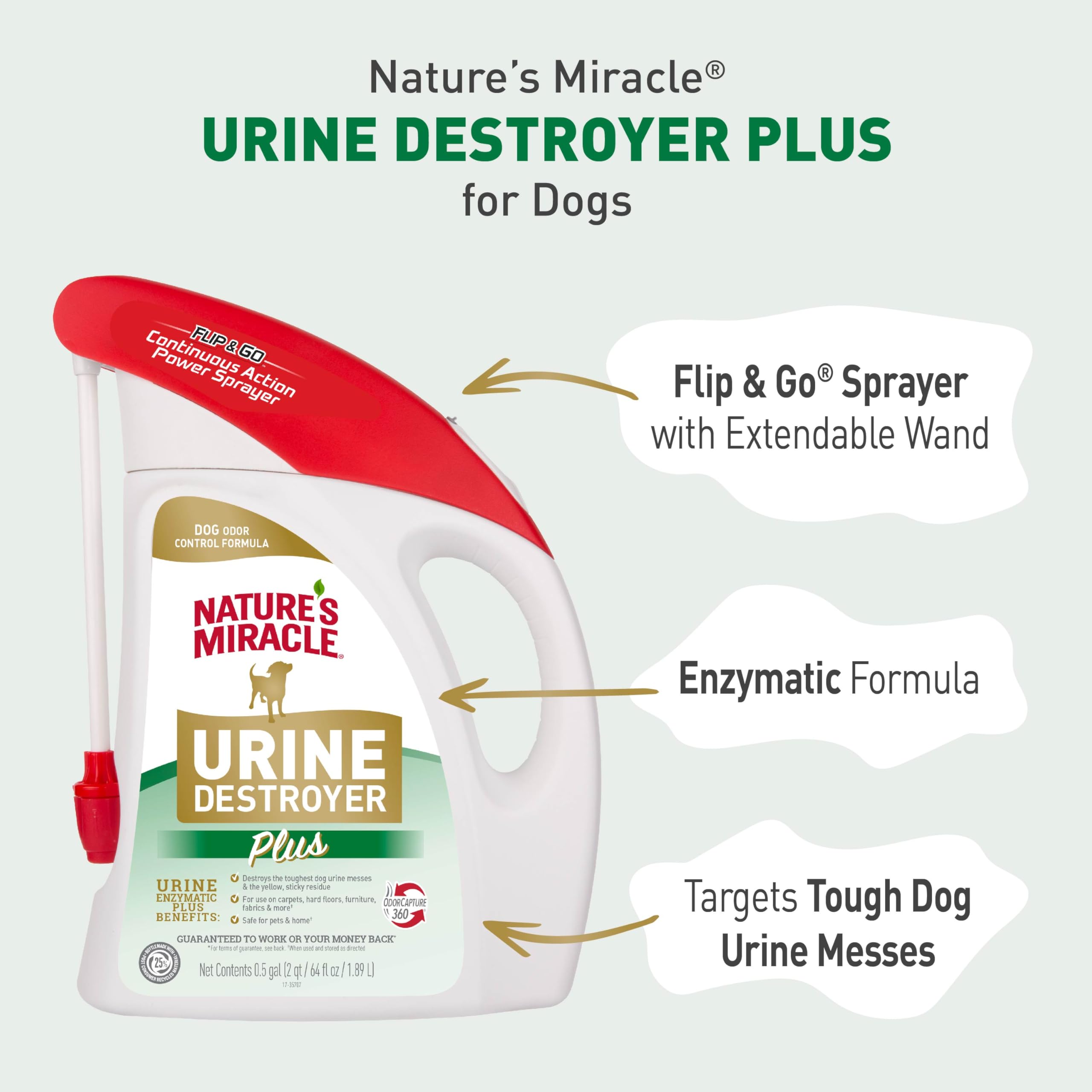 Nature's Miracle Urine Destroyer Plus For Dogs With Flip & Go Sprayer, 64 Ounces, Enzymatic Formula For Dogs Powers Out Tough Dog Urine Messes And Yellow, Sticky Residue 🍁 All In One Marketplace Canada