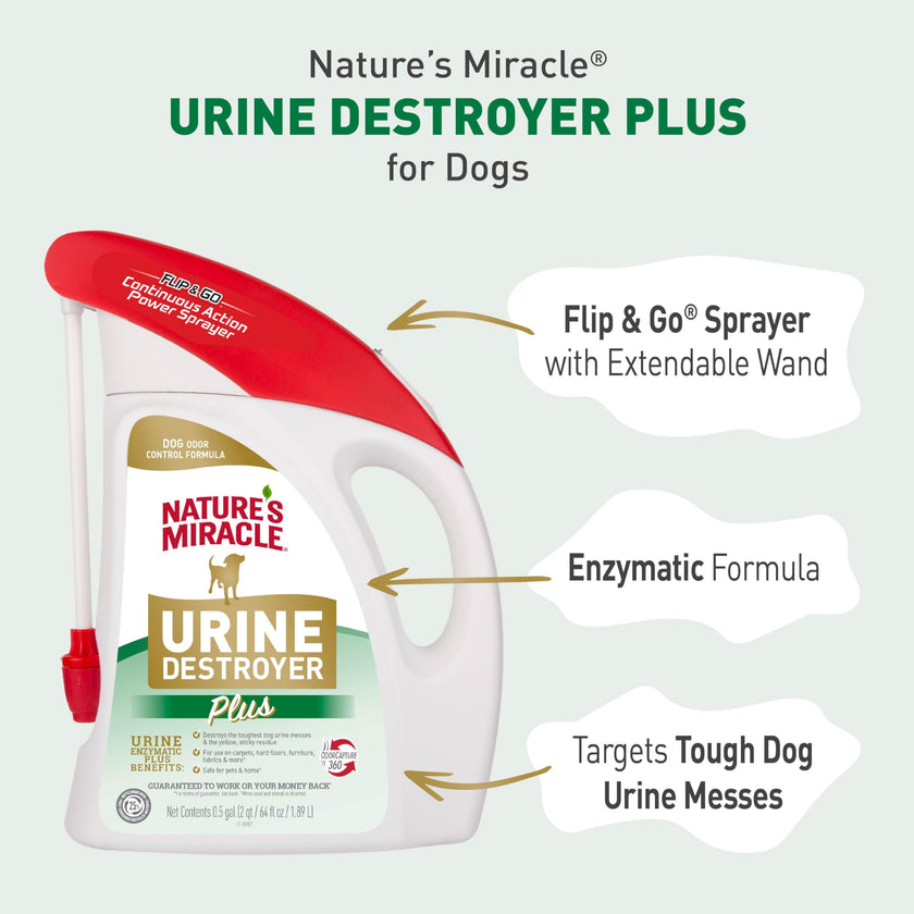 Nature's Miracle Urine Destroyer Plus For Dogs With Flip & Go Sprayer, 64 Ounces, Enzymatic Formula For Dogs Powers Out Tough Dog Urine Messes And Yellow, Sticky Residue 🍁 All In One Marketplace Canada