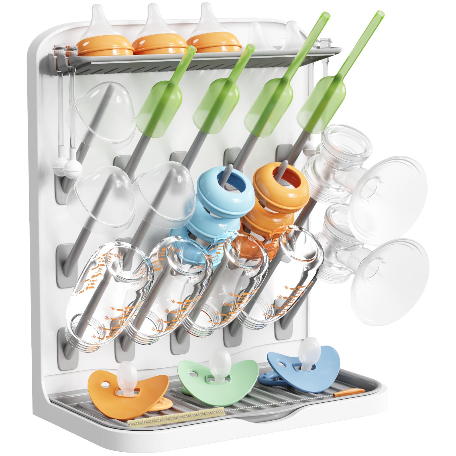 Lifewit Large Baby Bottle Drying Rack for 15 Bottles, Removable Pacifiers Box, Drip Tray, Vertical Rack for Bottle Accessories, Weighted Straws，Pump Parts, BPA-Free, White&Gray, Without Drain Mat 🍁 All In One Marketplace Canada