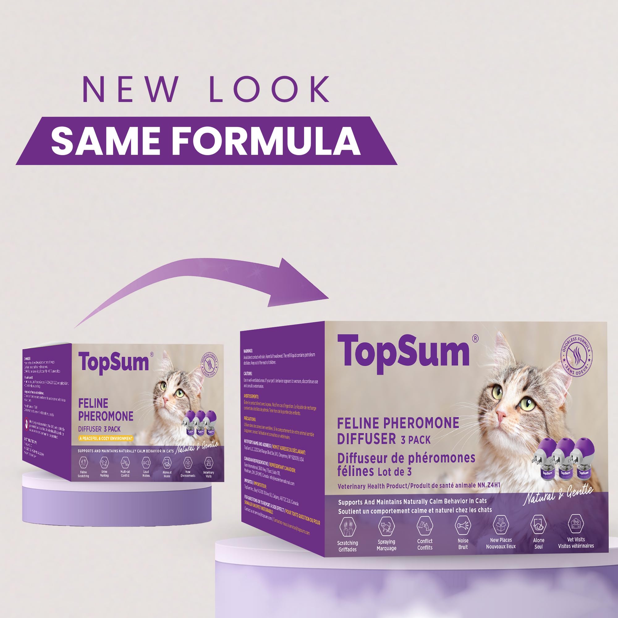 TopSum Cat Pheromone Diffuser: Cat Calming Diffuser for Spraying, Scratching, Excessive Meowing & Multi-Cat Homes, Ideal for Cats Alone at Home - VHP Registered NN.Z4H1 (3 Diffusers+3 Refills) 🍁 All In One Marketplace Canada
