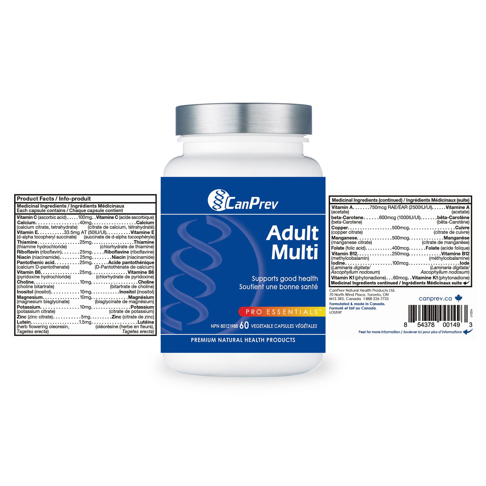 CanPrev Adult Multi, 60 V-Caps 30-Day Supply - Non-GMO and Gluten-Free - High-Potency Multivitamin and Multi-Mineral Formula - Iron-Free - Easy to Digest - Complete Daily Vitamins and Minerals 🍁 All In One Marketplace Canada