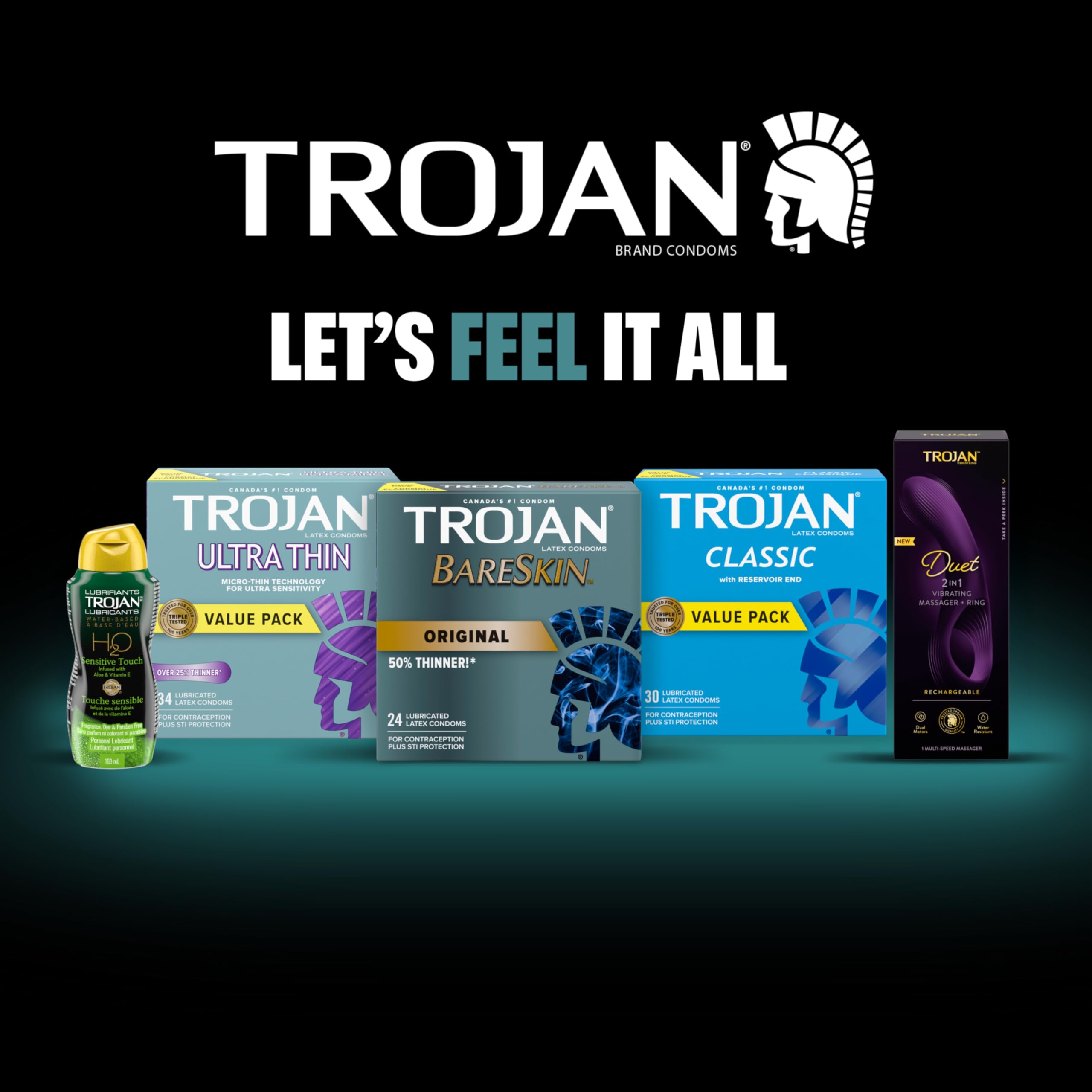TROJAN BareSkin Original Lubricated Latex Thin Condoms, 24 Count, For a More Natural Feel, Bringing You Closer with Heightened Sensitivity Where it Matters Most 🍁 All In One Marketplace Canada