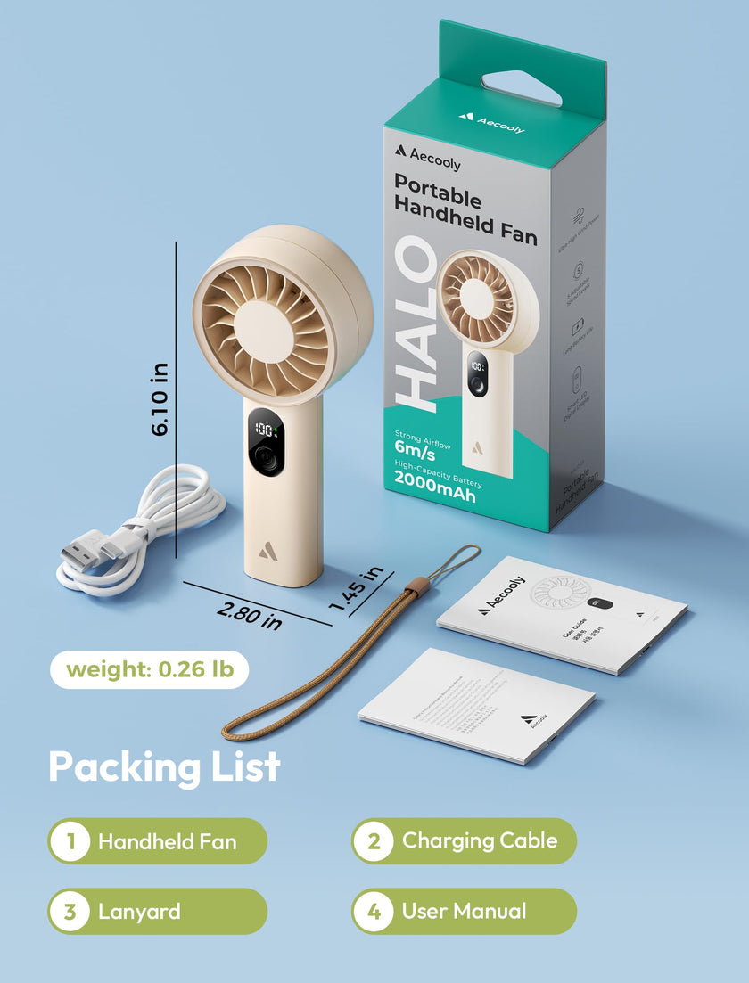 Aecooly Mighty Portable Fan, Powerful Handheld Fan, USB Rechargeable [10H Max Cooling Time], Mini Personal Battery Powered, Pocket for Travel, Summer, Gifts for Women, Girls -Beige 🍁 All In One Marketplace Canada