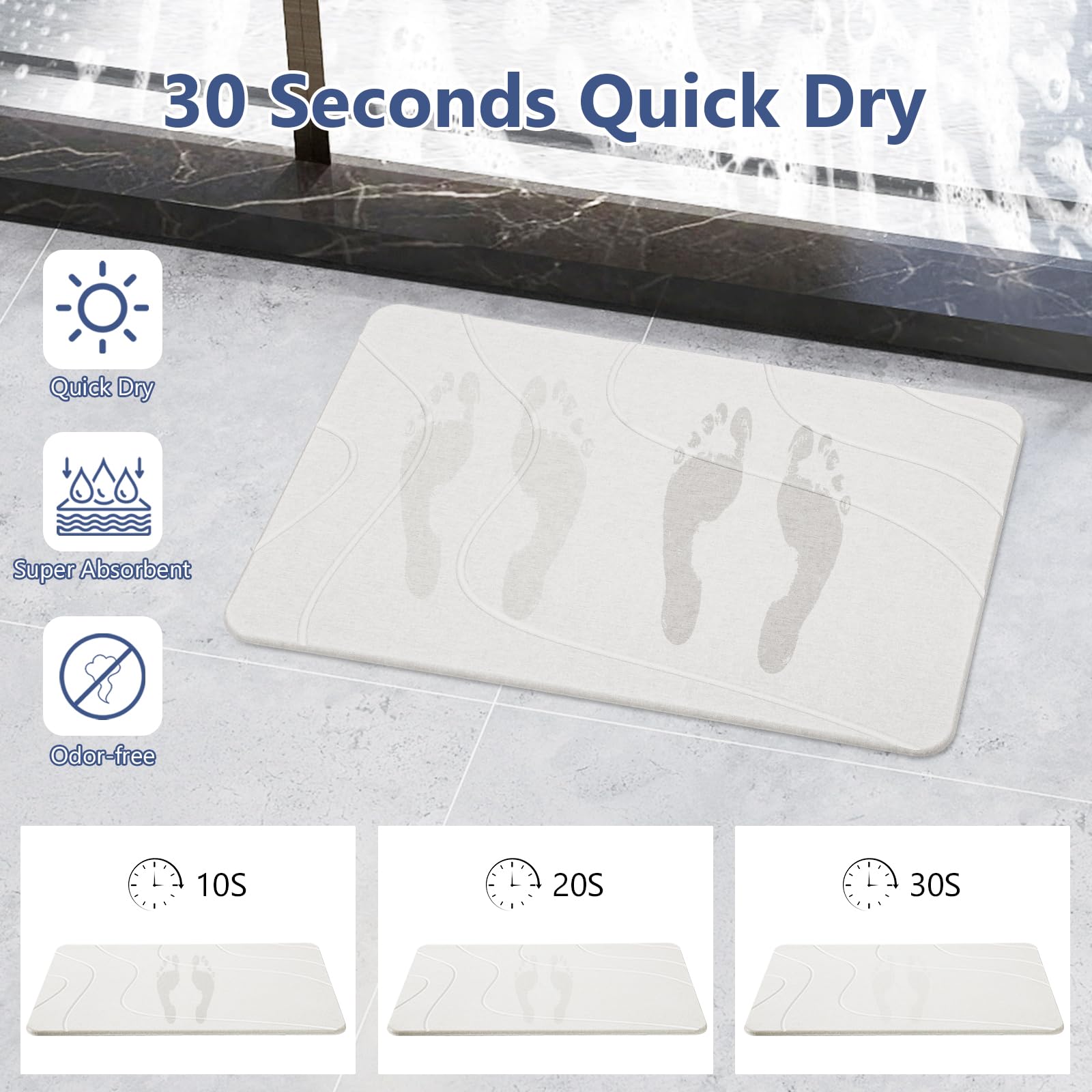 Ceecysaa 60 x 39cm Stone Bath Mat, Diatomaceous Earth Quick Dry Non Slip, White 🍁 All In One Marketplace Canada