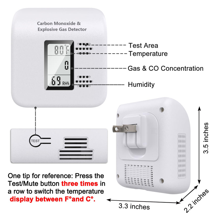 4-in-1 Upgraded Natural Gas Leak Detector and Carbon Monoxide Detectors,Carbon Monoxide Detectors Plug in with Temperature & Humidity Monitor CO Methane Propane Alarm for Home RV Hotel (1Pack White) 🍁 All In One Marketplace Canada