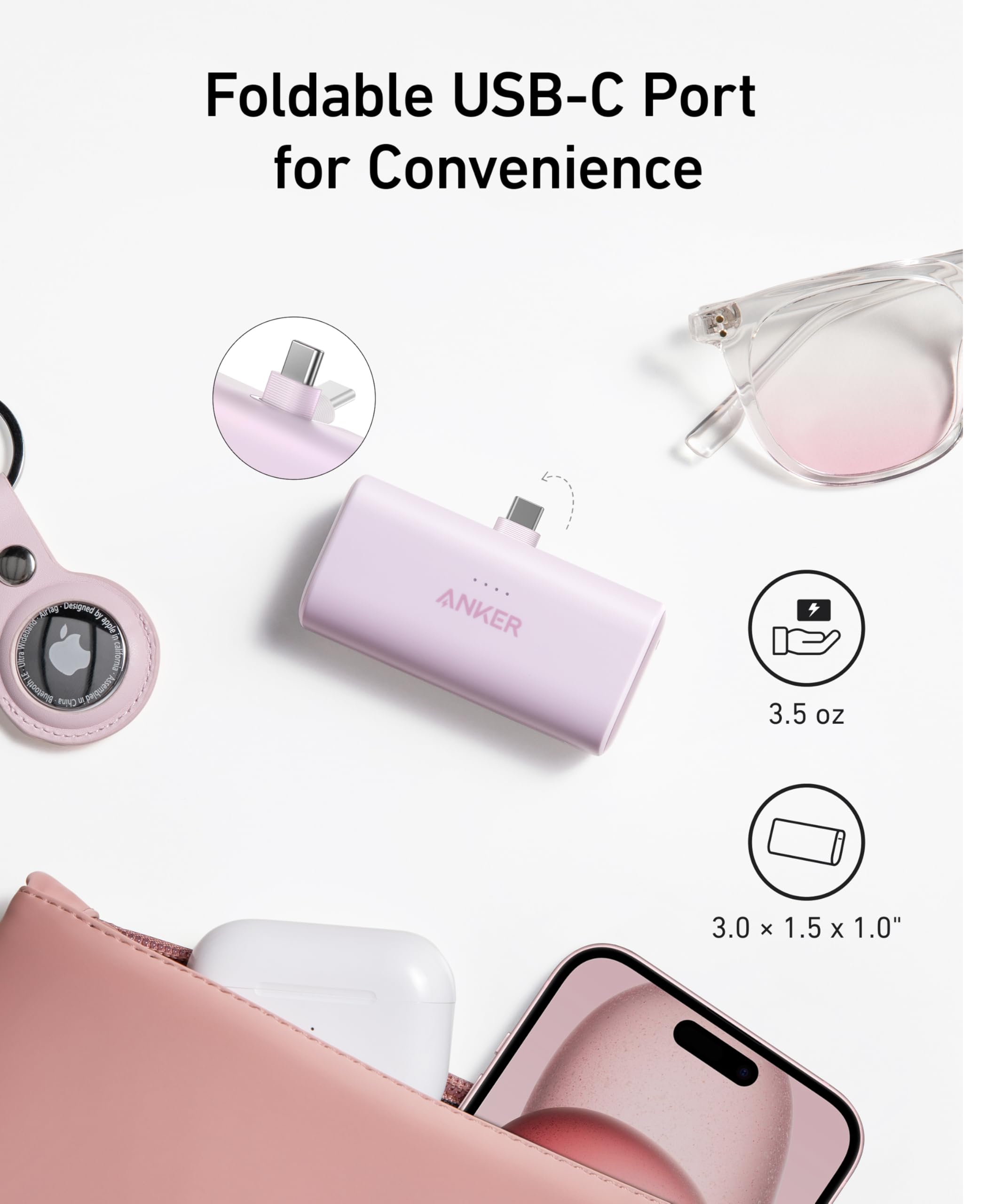 Anker Nano Power Bank with Built-in Foldable USB-C Connector, 5,000mAh Portable Charger 22.5W, for iPhone 15/15 Plus/15 Pro/15 Pro Max, Samsung S22/23 Series, Huawei, iPad Pro/Air, AirPods, and More 🍁 All In One Marketplace Canada