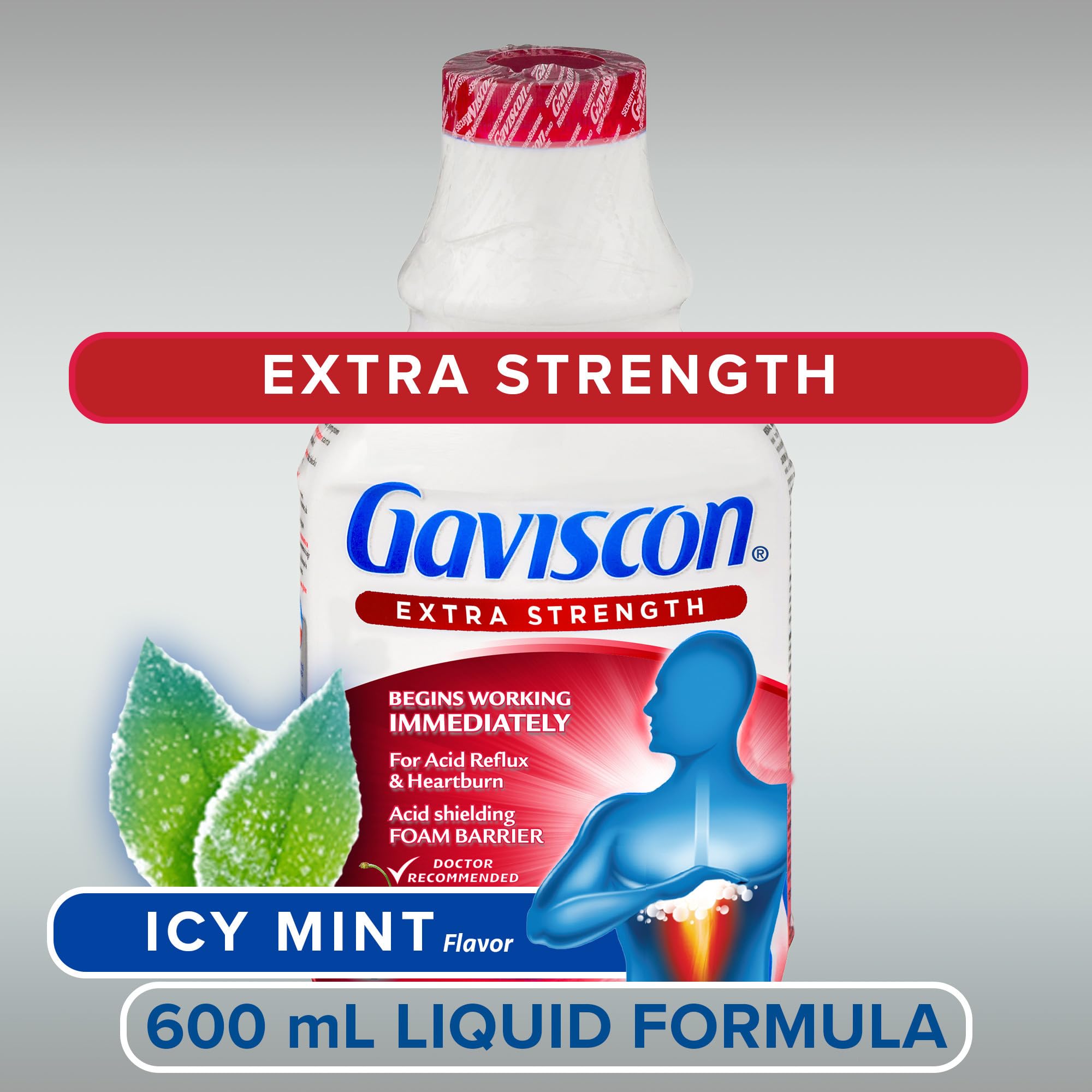 Gaviscon Liquid Extra Strength Antacid - 600 ml - Antacid Liquid for Day and Night Heartburn Relief, Acid Reflux and GERD Relief, Icy Mint- Free of Aluminum, Lactose and Gluten 🍁 All In One Marketplace Canada