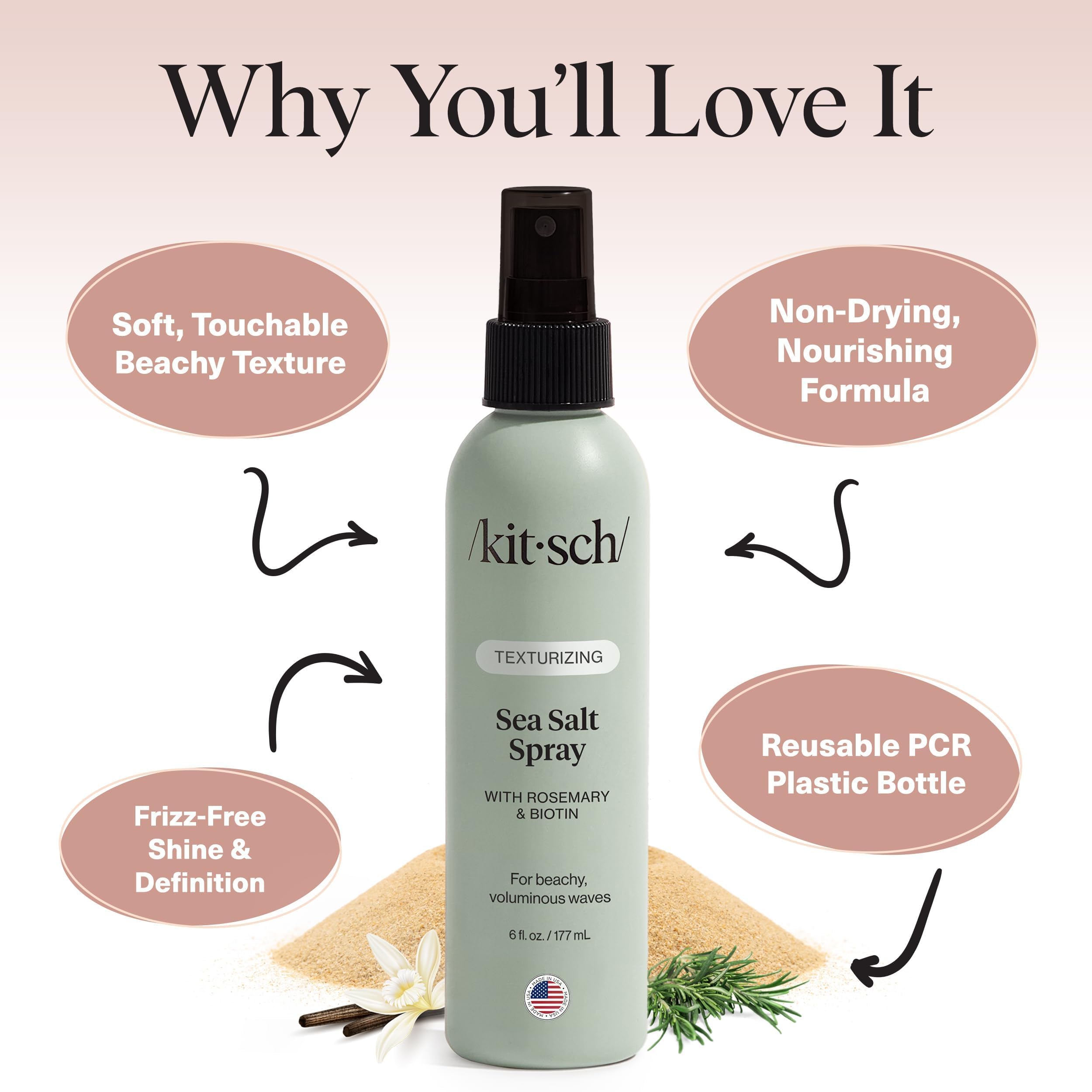 Kitsch Sea Salt Spray for Men and Women | Hair Spray with Rosemary, Biotin, Magnesium – Hair Texturizer for Natural Curls and Beach Waves, 177 mL 🍁 All In One Marketplace Canada