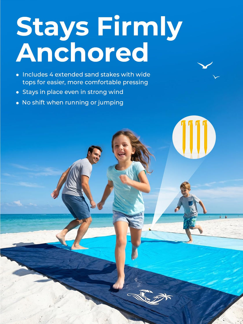 SOLNERY Large Beach Blanket Sand Proof Water Resistant, Beach Mat Sand Free Waterproof, Windproof, Stylish & Skin-Friendly, 8.2 x 6.8 ft, Fits 1–8 People, for Seaside, Picnic & Outdoor(Ocean Blue) 🍁 All In One Marketplace Canada