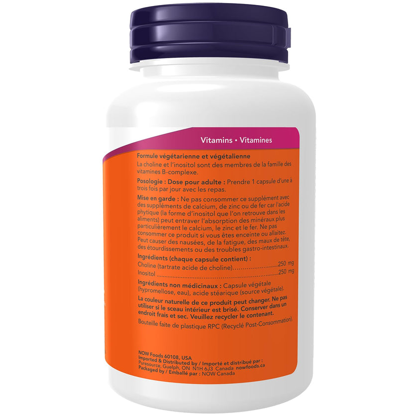 NOW Supplements, Choline & Inositol 500 mg, Healthy Nerve Transmission*, Nervous System Health, 100 Capsules 🍁 All In One Marketplace Canada