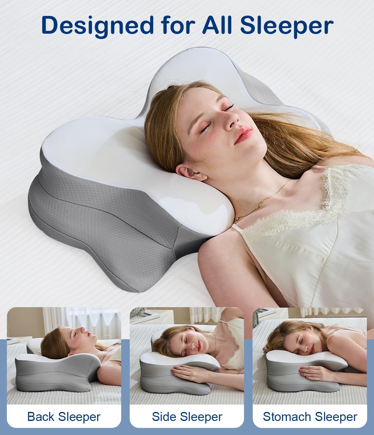 CosBed Cervical Neck Pillow, Ergonomic Memory Foam Pillows for Neck Pain Relief with Breathable Pillowcase, Contour Neck Support Pillow for Side Back Stomach Sleepers White 🍁 All In One Marketplace Canada