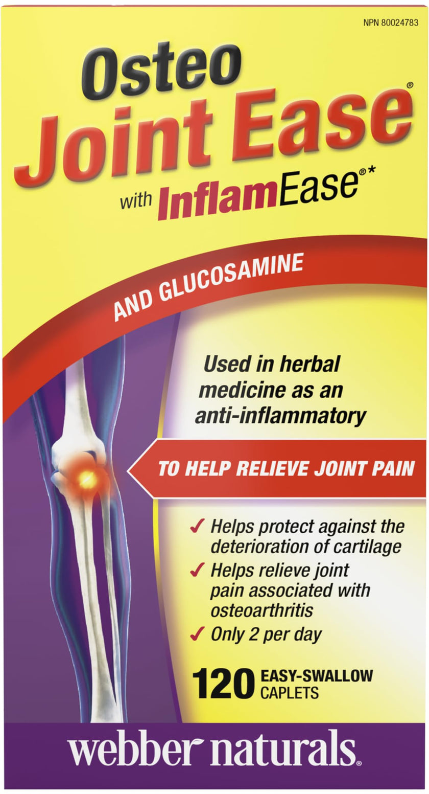 Webber Naturals Osteo Joint Ease with InflamEase and Glucosamine, Helps Ease Joint Pain Associated with Osteoarthritis, 120 Caplets 🍁 All In One Marketplace Canada