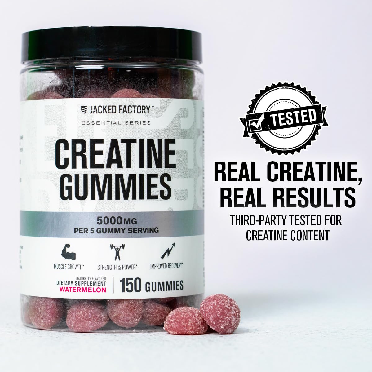 Jacked Factory Creatine Gummies 5g Daily Dose (1g per Gummy) - Creatine Monohydrate Gummy for Men and Women, Vegan-Friendly, Travel-Friendly, Third-Party Tested - 150 Gummies, Watermelon 🍁 All In One Marketplace Canada