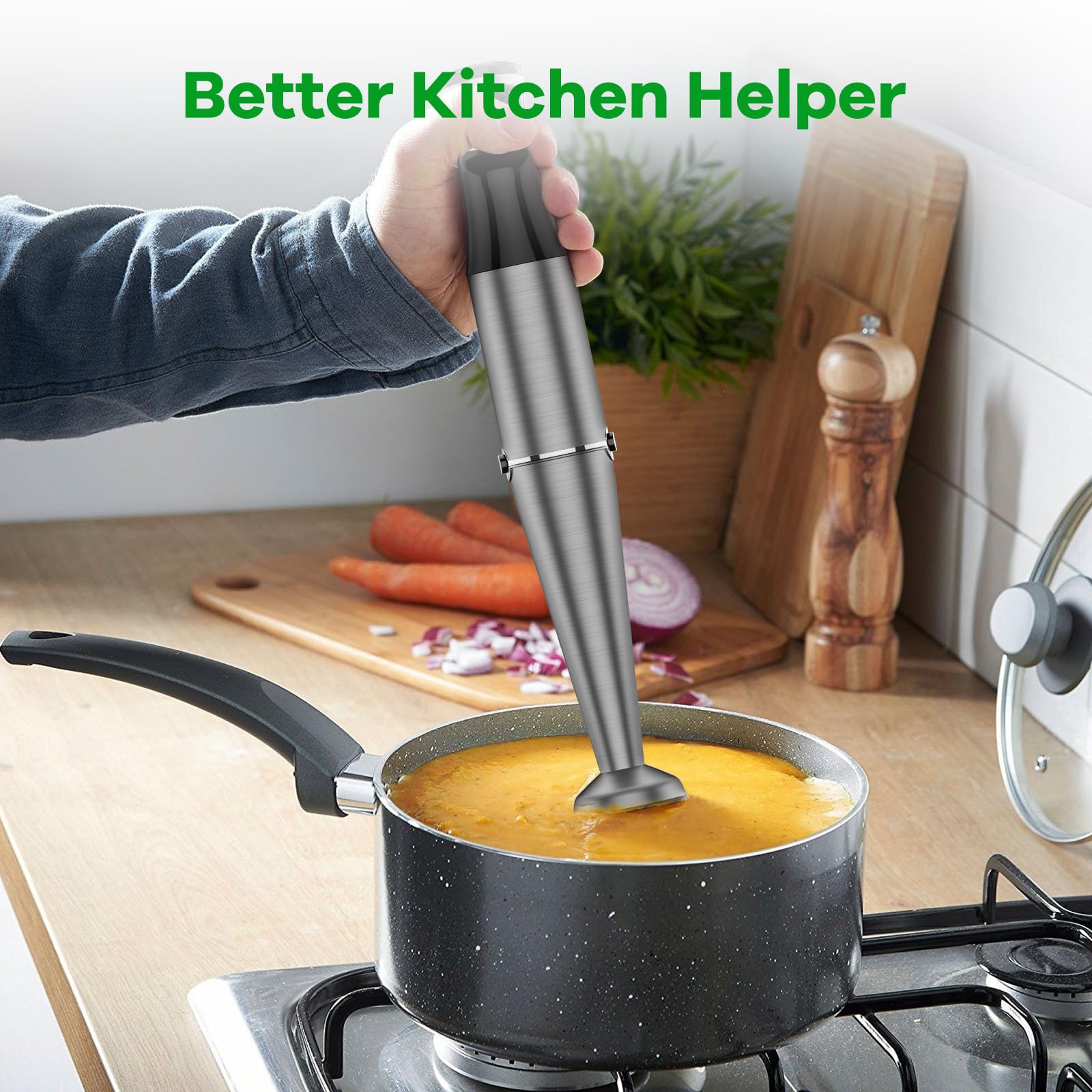Immersion Blender Handheld Corded Hand Blenders Set 1100W, Trigger Variable Speed 5 in 1 Stick Emulsifier with Chopper, Whisk and Frother for Soup, Baby Food and Smoothies 🍁 All In One Marketplace Canada