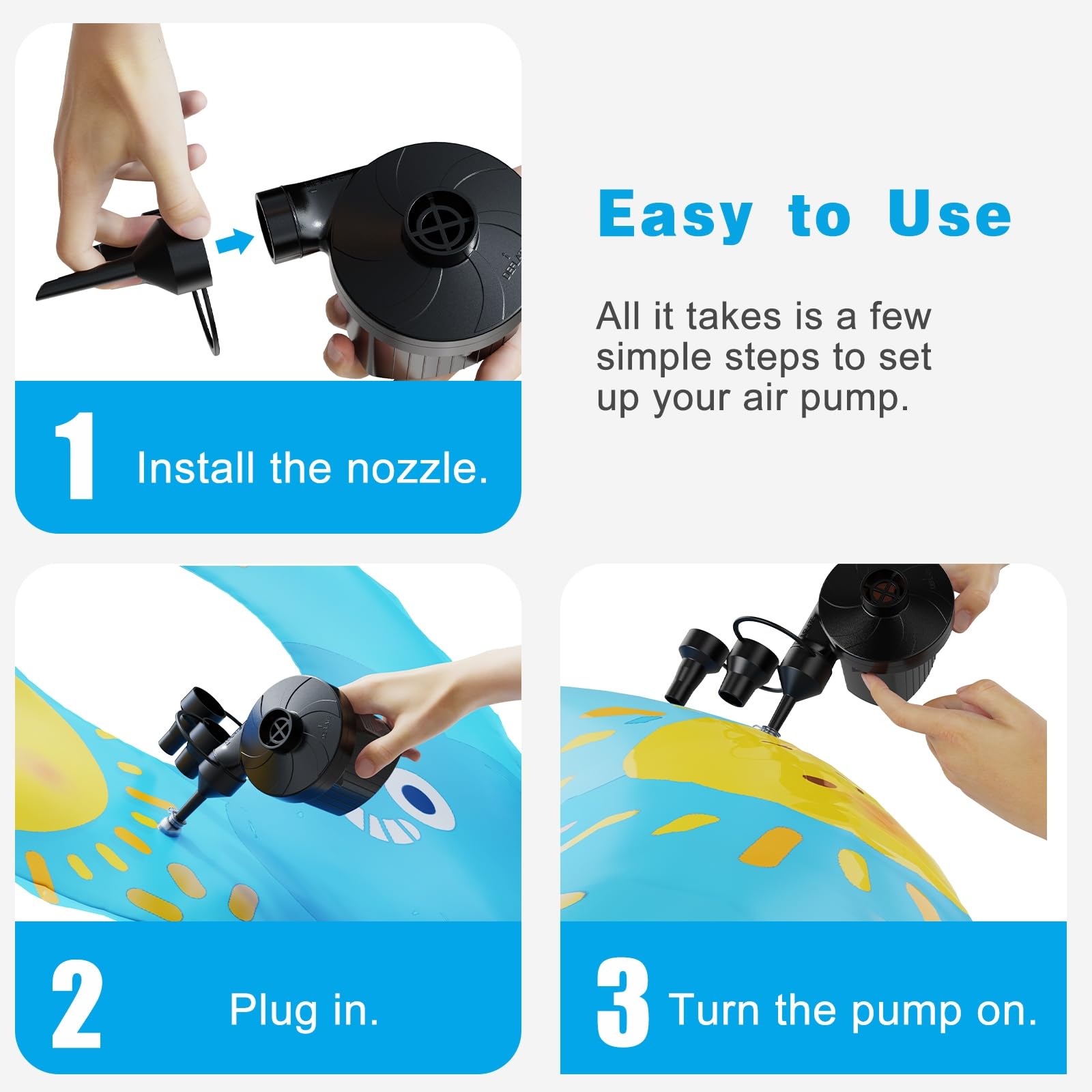 Electric Air Pump for Inflatables,Portable Quick-Fill Air Pump with 3 Nozzles,110-120V, Inflator & Deflator Pumps for Outdoor Camping, Air Mattress Beds,Boats,Inflatable Cushion,Couch,Pool Floats 🍁 All In One Marketplace Canada
